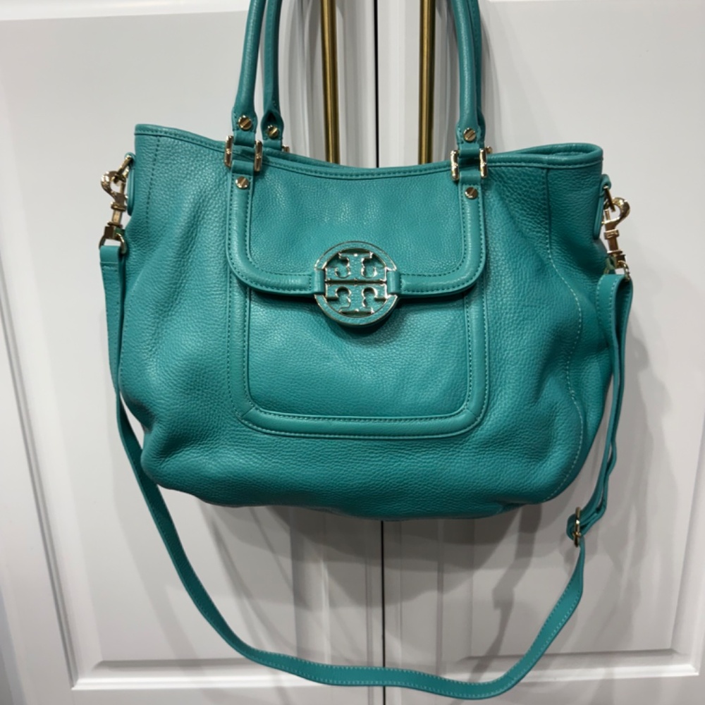 Authentic leather turquoise Tory Burch handbag with strap - Picture 9 of 9